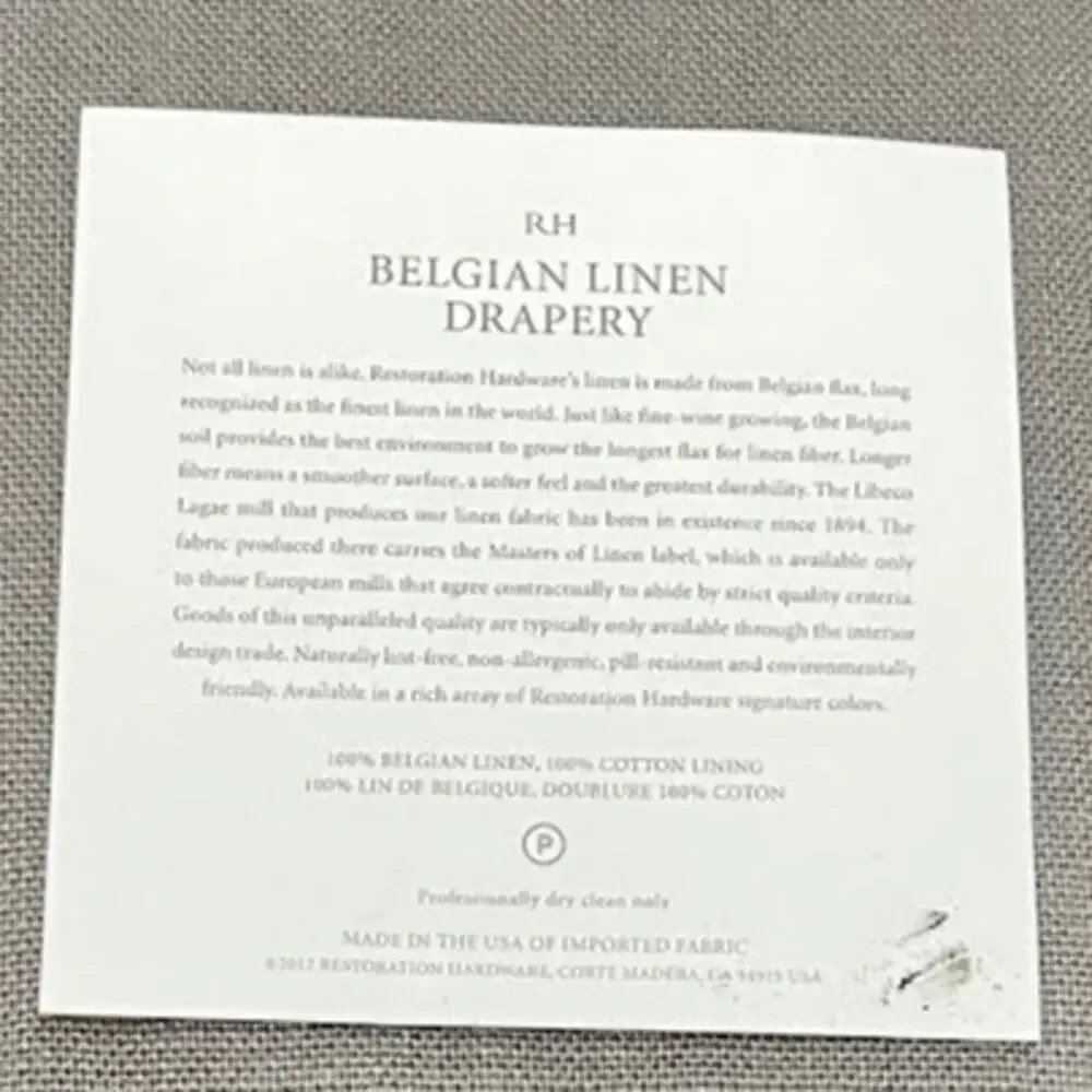 NEW! Restoration Hardware Textured Belgian‎ Linen Drapery 50